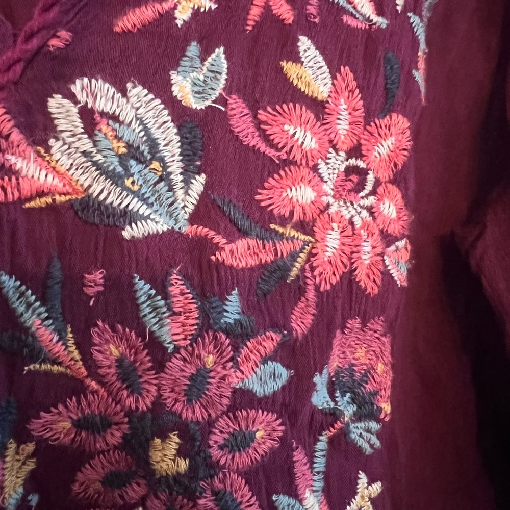 American Eagle Outfitters Burgundy Floral Embroidered Blouse. Medium - Picture 6 of 9